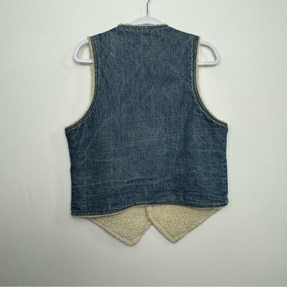 Vintage 70s Levi’s Orange Tab Shearling Lined Denim Vest Snap Button Men’s Large - Picture 4 of 9